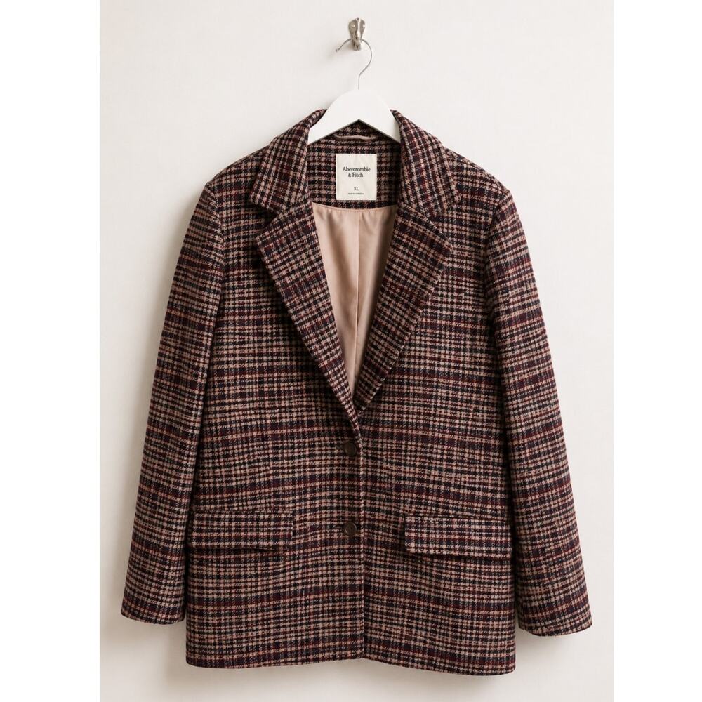 Abercrombie & Fitch Oversized Wool Blend Plaid Blazer Jacket – Women’s XL - Picture 2 of 8